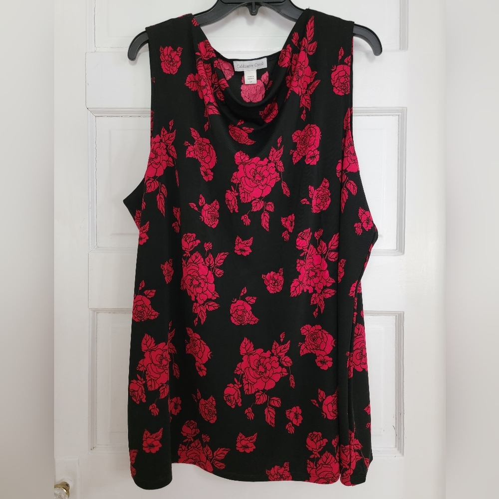 Coldwater Creek Black and Red Floral Tank Top